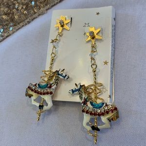 Lunch at The Ritz earrings gold tone carousel horse